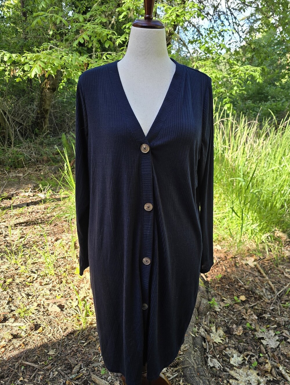 Lane Bryant Women's Dress or Duster 18/20 Navy Blue Long Sleeve Ribbed Button Up